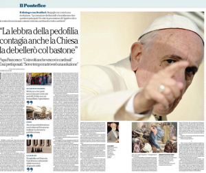 Papa Francesco: Pedofilia lebbra dentro la Chiesa, la affronterò col bastone"