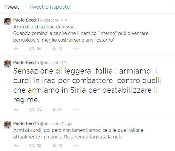 M5S, Paolo Becchi: "Armi ai curdi, non lamentiamoci se tagliano gola a italiane"