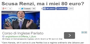 "Renzi, e i miei 80 euro?". Su blog Beppe Grillo post di "Un gufo"