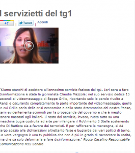 M5s: il blog di Grillo attacca "I servizietti del Tg1"