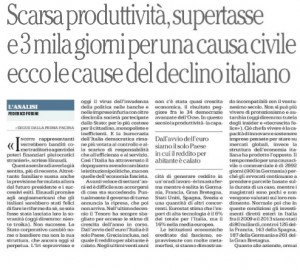 Scarsa prdouttività, tasse: le cause del declino italiano. Fubini, Repubblica