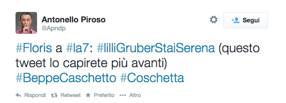 Lilli Gruber e Floris, Antonello Piroso e il tweet premonitore: #lillistaiserena
