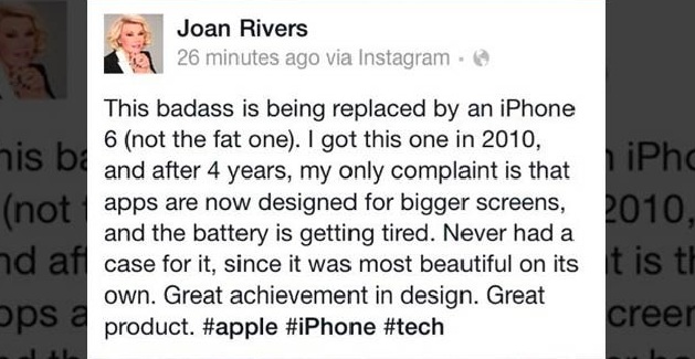Joan Rivers, il profilo Facebook dell'attrice morta che fa pubblicità all’iPhone 6