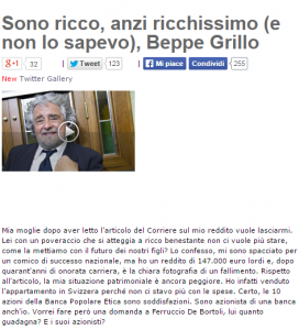 Beppe Grillo sul blog: "Mio reddito? Chiara fotografia del mio fallimento"