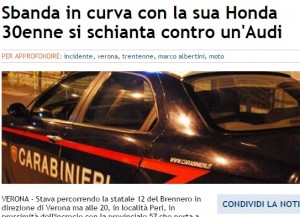 Marco Albertini morto in moto sulla statale del Brennero a Peri (Verona)
