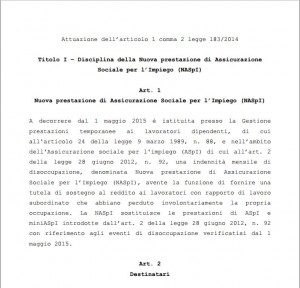 Aspi diventa Naspi con il Jobs act: testo integrale del decreto (scarica pdf)