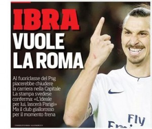 Ibrahimovic-Roma, la prima pagina del Corriere dello Sport