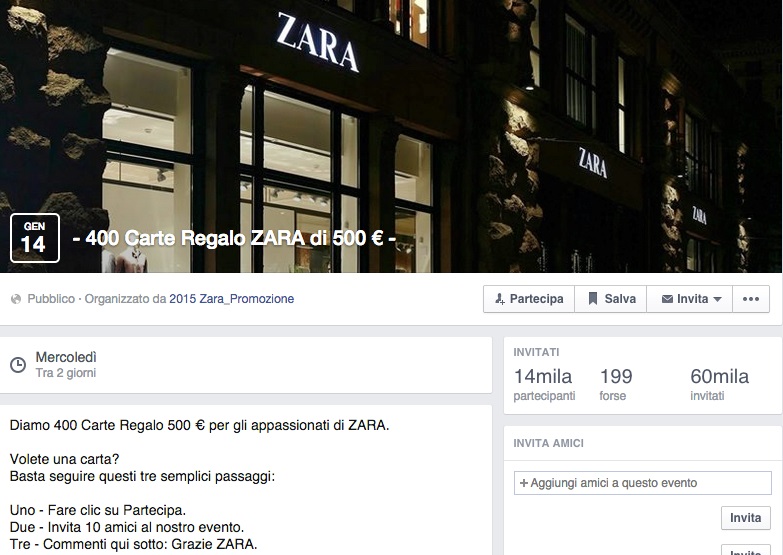 Zara, 450 carte regalo da 500 euro. Truffa che gira sul web