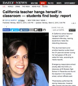 California, vanno a scuola e trovano la prof impiccata in classe