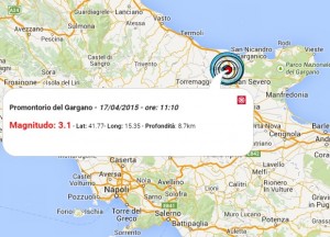Terremoto Gargano, scossa magnitudo 3.1 avvertita a Apricena e Lesina