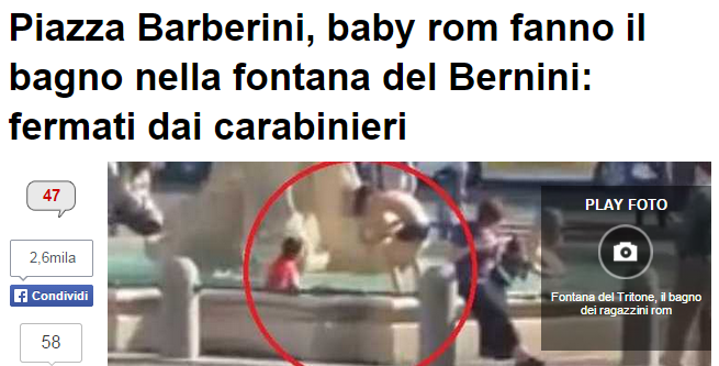 Roma, bambini rom fanno il bagno nella vasca del Tritone di Bernini 