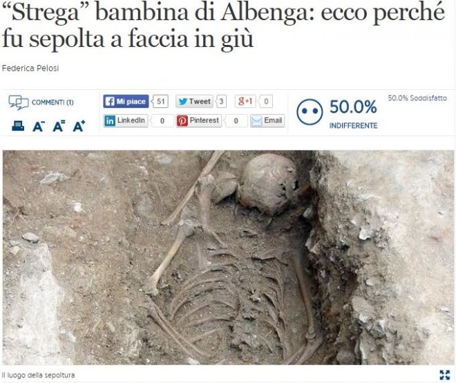 Strega bambina sepolta a faccia in giù: mistero della tomba di Albenga