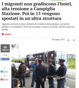 Campiglia, Livorno. Protesta di migranti arrivati dalla Sicilia: rifiutano l'albergo