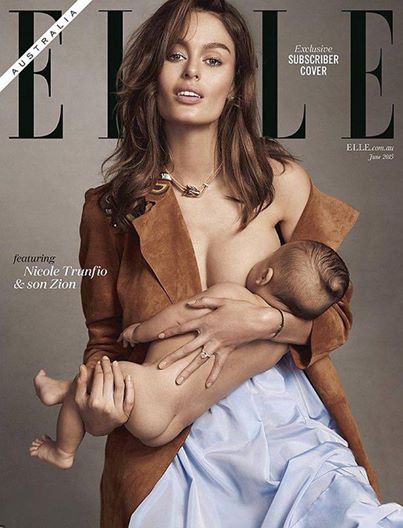 Nicole Trunfio, la modella allatta il figlio sulla copertina di Elle FOTO