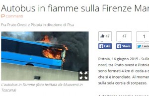 A11: autobus in fiamme tra Prato e Pistoia, traffico rallentato