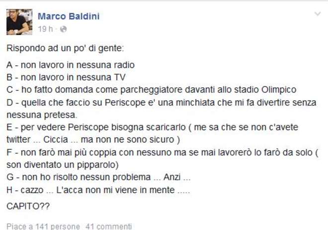 Marco Baldini: "Ho fatto domanda per lavorare come parcheggiatore"