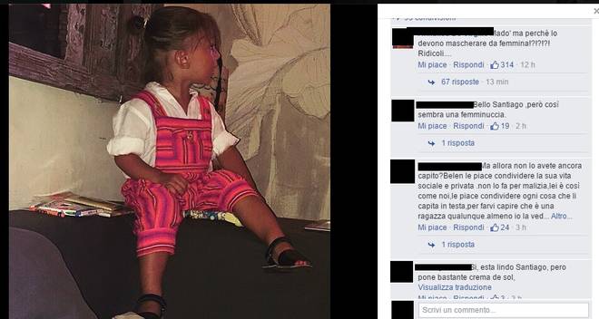Belen Rodriguez, FOTO di Santiago su Facebook: "Perché lo vesti da femmina?"