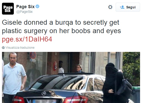 "Gisele Bundchen in burqa a Parigi per rifarsi il seno": scoop di Page Six FOTO