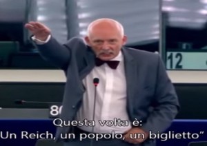 VIDEO YouTube - Korwin-Mikke, eurodeputato alleato di Grillo, fa saluto nazista