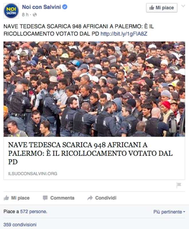 Pagina Fb pro Salvini: "Africani? Ma dategli fuoco"