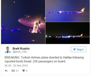 Allarme bomba, deviato Turkish Airlines New York-Istanbul