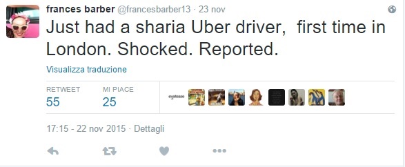 Frances Barber: "Insultata da autista Uber da sharia"