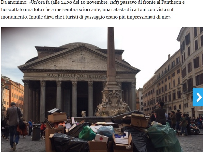 Roma degrado: cumuli di rifiuti...davanti al Pantheon FOTO