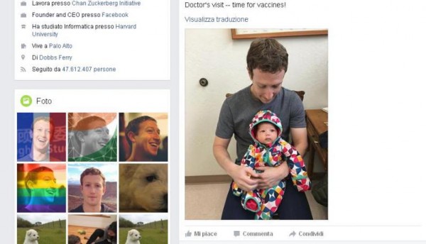 Mark Zuckerberg e figlia: post su Facebook pro vaccini FOTO