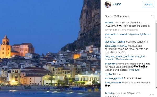 Balotelli, nuova gaffe: "Amo mia Palermo", ma foto è di...