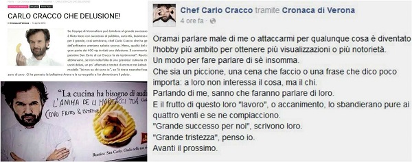 Carlo Cracco, sfogo su Facebook contro le critiche per la cena al Vinitaly