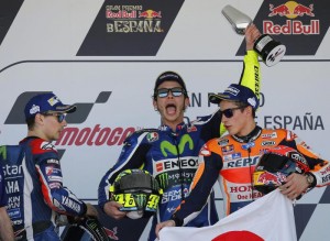 Valentino Rossi, Lorenzo e Marquez (foto Ansa)