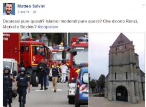 Matteo Salvini su terroristi Rouen: "Depressi pure questi?"