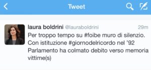 Boldrini, su Twitter sbaglia data legge