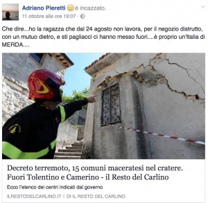 Terremoto, Adriano Pieretti perde casa e edicola e si uccide. Su Fb scriveva...