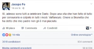 Jacopo Fo: "Onore a Brunetta, non falso su mio padre". Vaffa agli altri