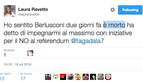 "Berlusconi è morto due giorni fa": tweet gaffe di Laura Ravetto