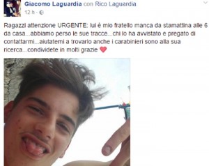 Rico Laguardia scomparso a Pezze di Greco: appello su Facebook del fratello