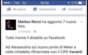 Matteo Renzi, gaffe sulla sua pagina Facebook: "Tutto tranne il disabile" FOTO