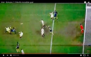 Murillo video gol rovesciata Inter-Bologna di Coppa Italia