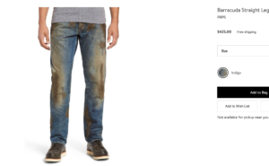 Jeans sporchi di fango (falso) venduti a 420 dollari